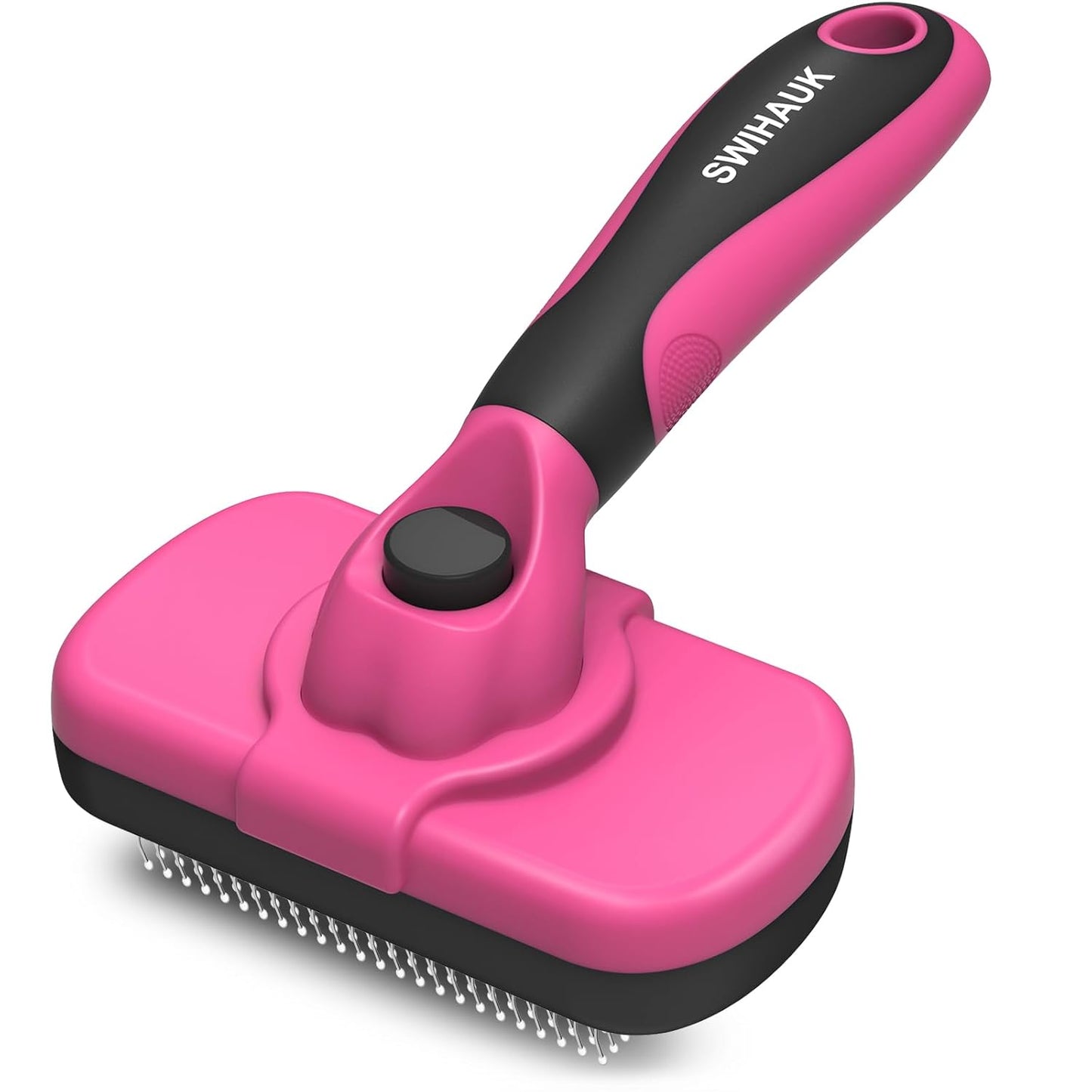Self-Cleaning Slicker Brush for Dogs and Cats - Ergonomic, Skin-Friendly Grooming Tool for Effortless Deshedding and Fur Removal in Black
