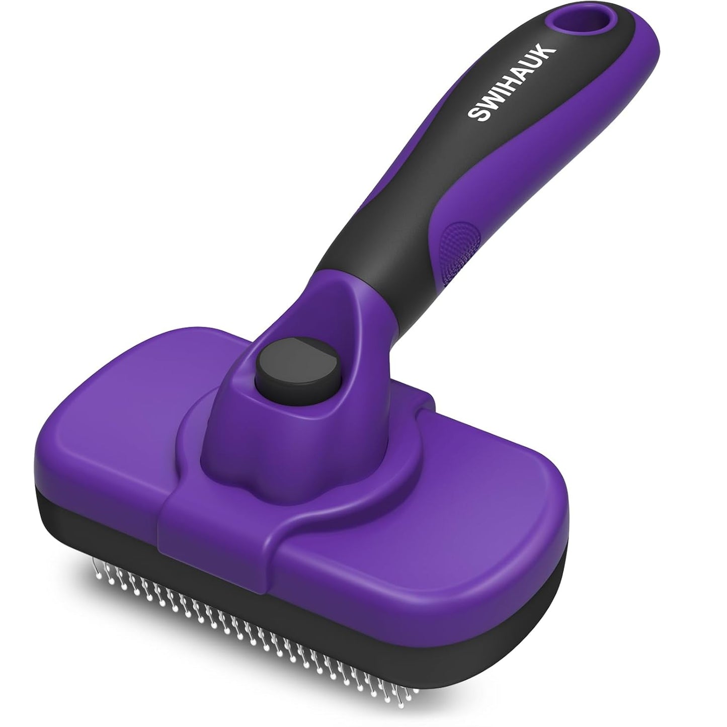 Self-Cleaning Slicker Brush for Dogs and Cats - Ergonomic, Skin-Friendly Grooming Tool for Effortless Deshedding and Fur Removal in Black