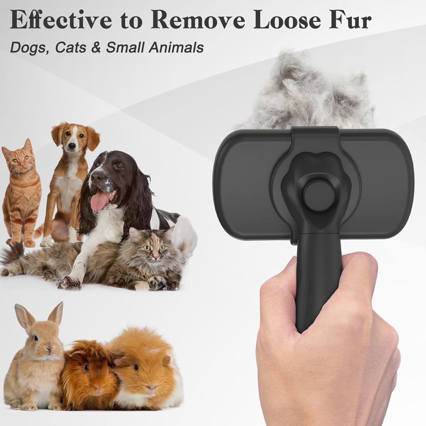 Self-Cleaning Slicker Brush for Dogs and Cats - Ergonomic, Skin-Friendly Grooming Tool for Effortless Deshedding and Fur Removal in Black