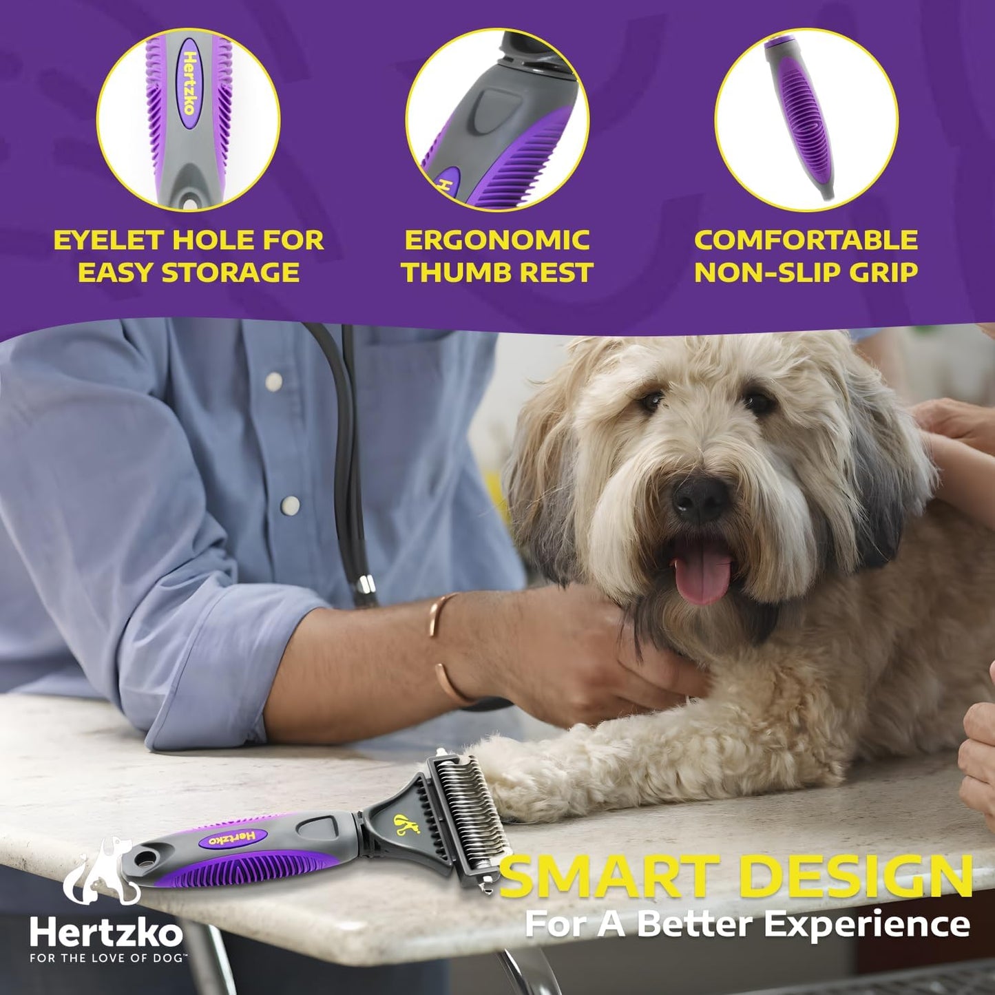 Transform Grooming Time into a Pampering Experience with Our Dual-Sided Dematting Comb for Dogs and Cats - Effortlessly Eliminate Tangles and Mats for Smooth, Silky Fur!