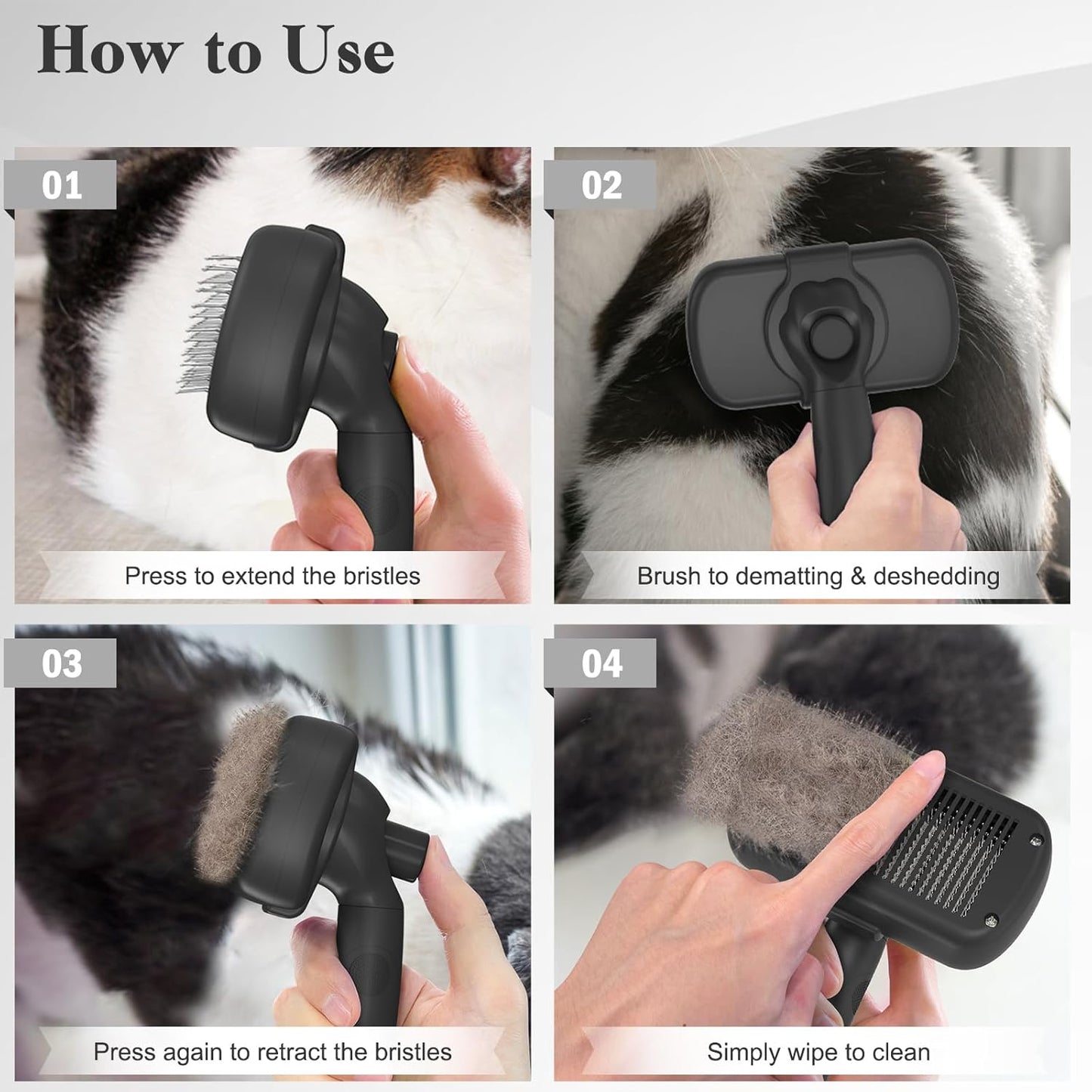 Self-Cleaning Slicker Brush for Dogs and Cats - Ergonomic, Skin-Friendly Grooming Tool for Effortless Deshedding and Fur Removal in Black