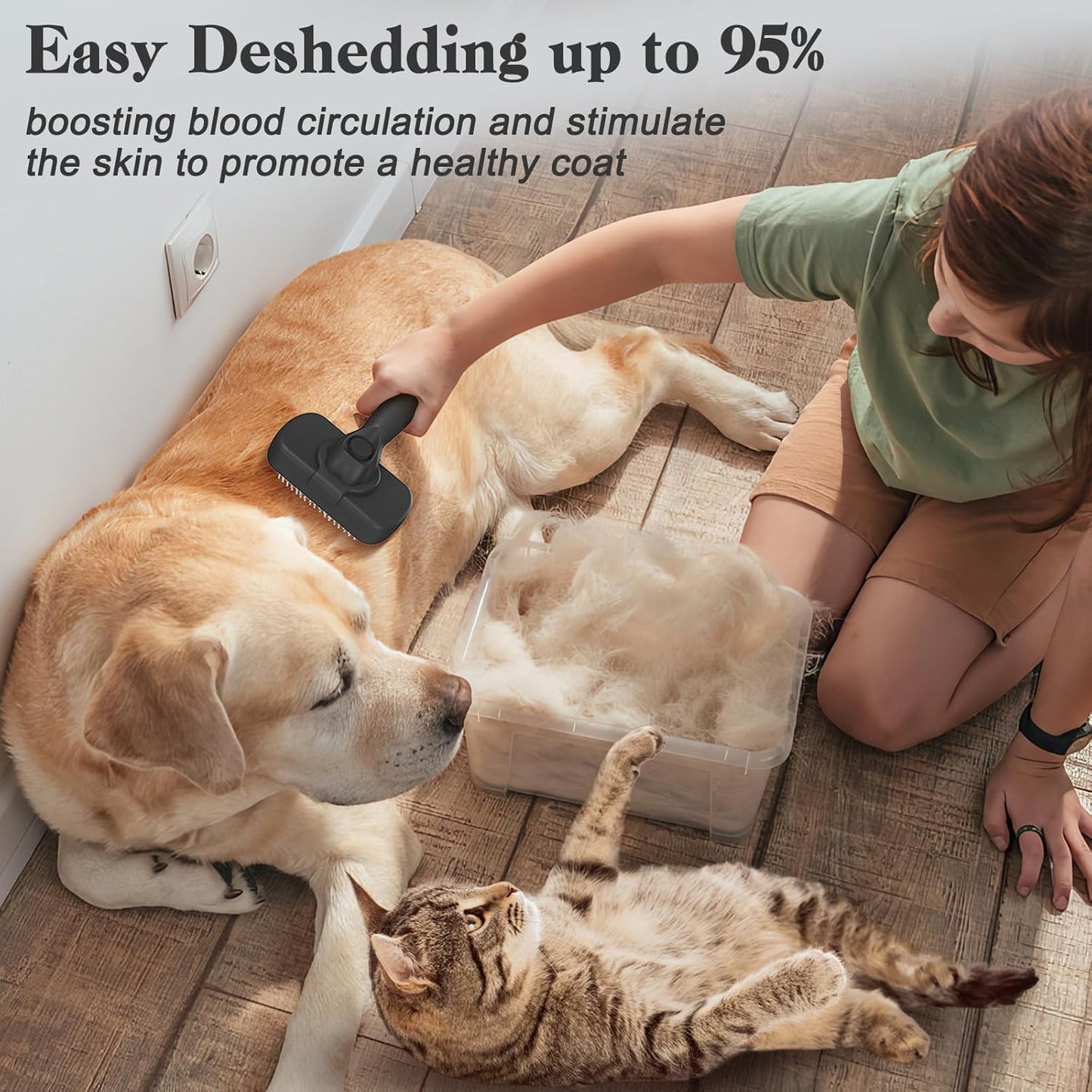 Self-Cleaning Slicker Brush for Dogs and Cats - Ergonomic, Skin-Friendly Grooming Tool for Effortless Deshedding and Fur Removal in Black
